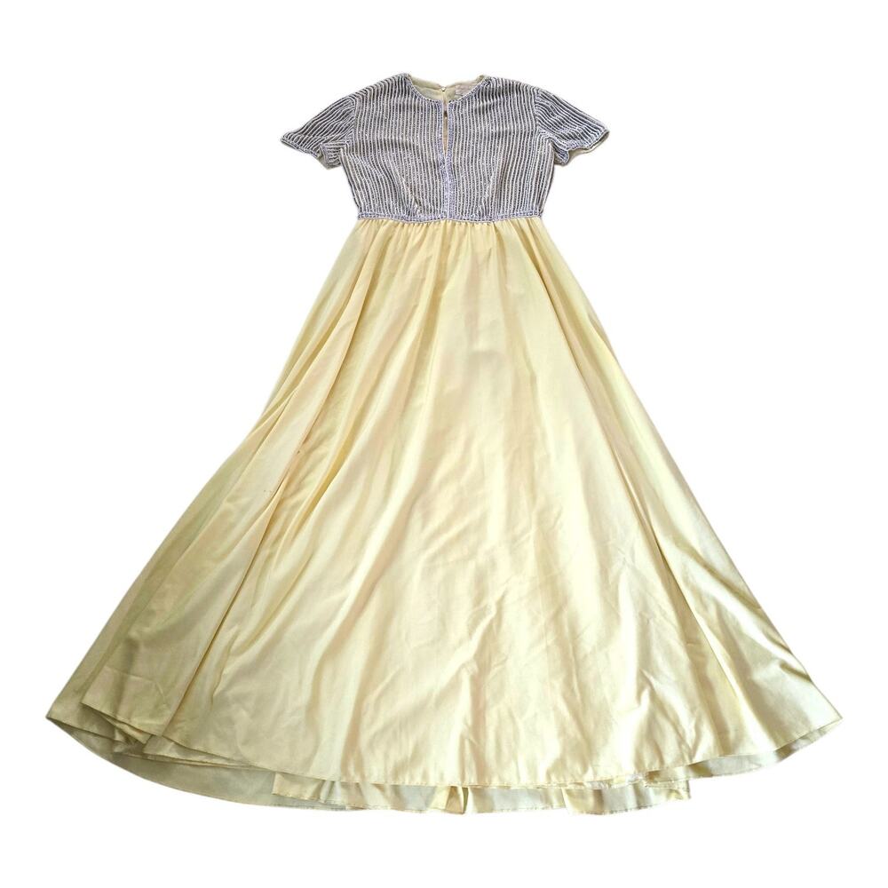 VTG Victoria Royal Ltd Yellow Beaded Formal Evening Gown SZ 10 Dress DAMAGED